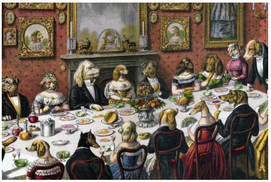 Art.com Formal Dinner Party for Dogs, 1893 Framed Art