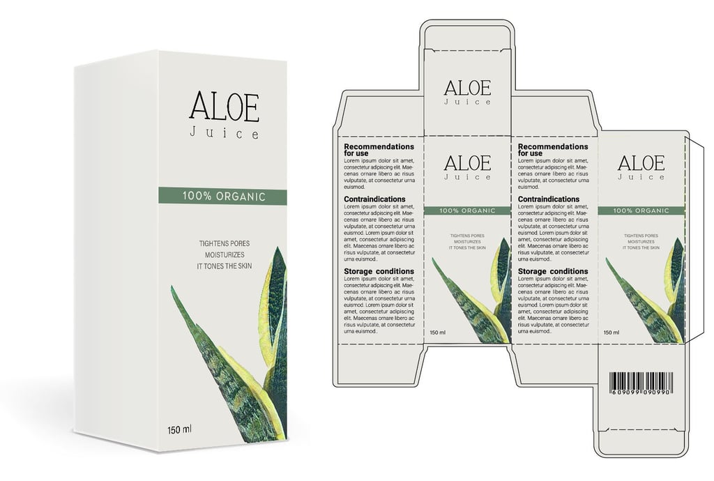 Sleek Aloe juice box design by Urbrand Studio, featuring modern graphics and vibrant green accents.