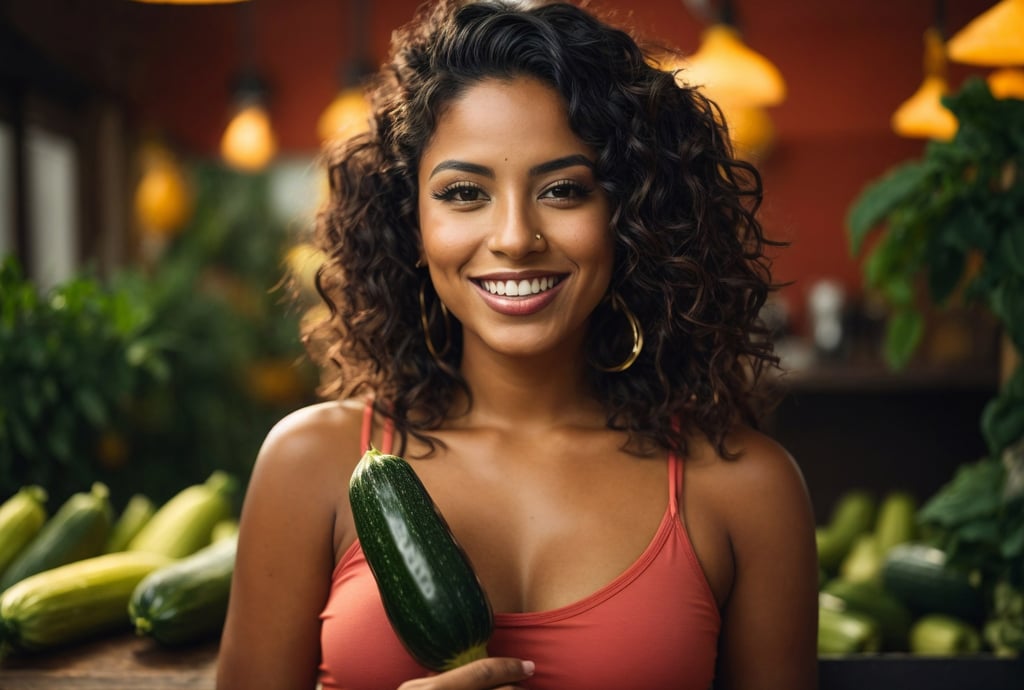 mujer agarrando un calabacín