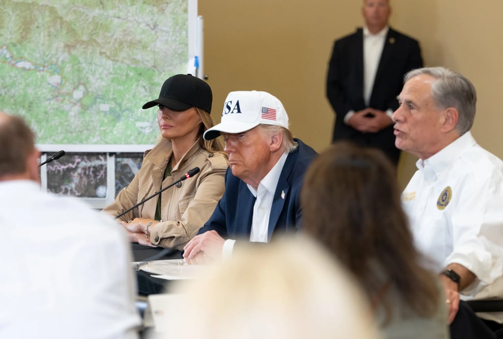 President Donald Trump and FLOTUS Melania Trump visit the areas impacted by recent deadly flooding i