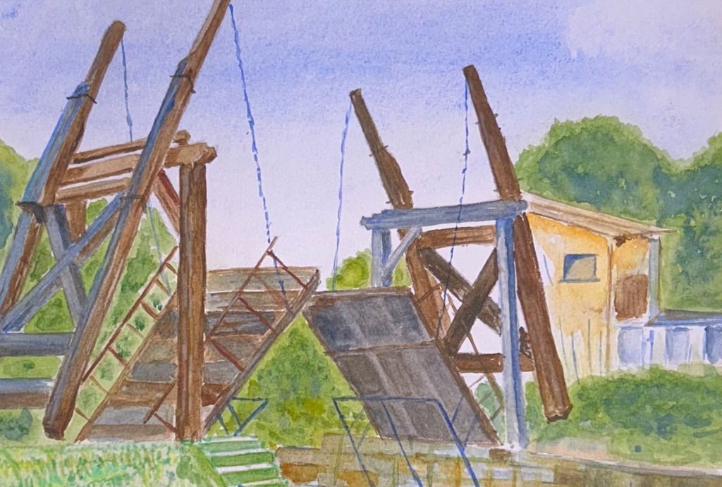 Watercolor painting of Langlois Bridge in Arles.Provence.