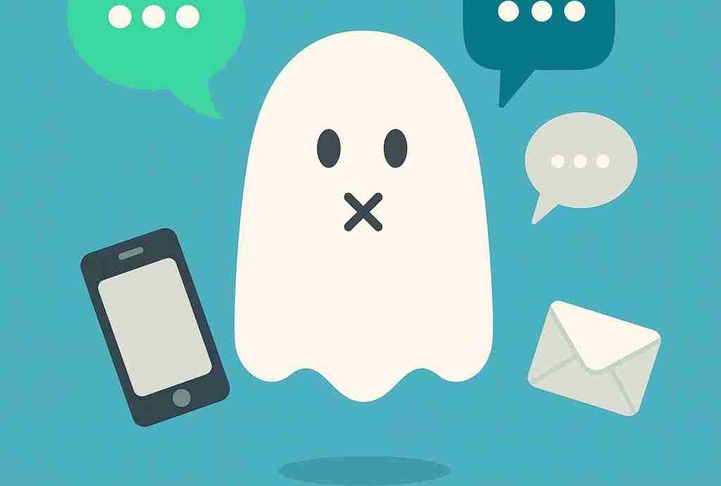 Vitt spöke blå bakgrund kuvär och pratbubblor