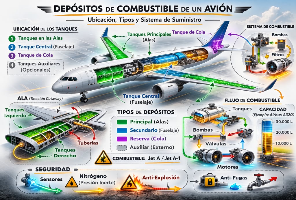 Tanques de combustible de un avión