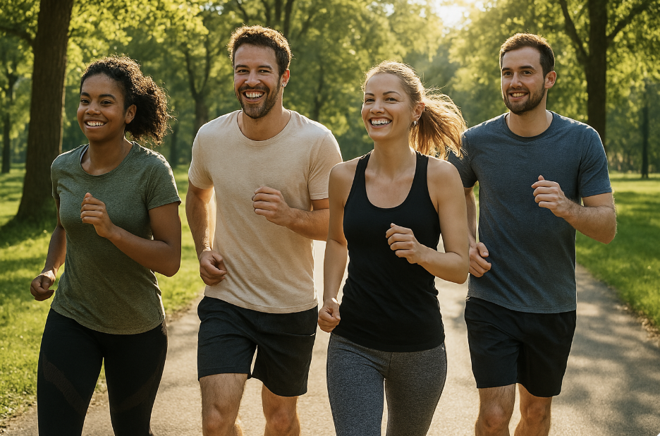 groupe de sportifs qui courent pour la journée mondiale du sport