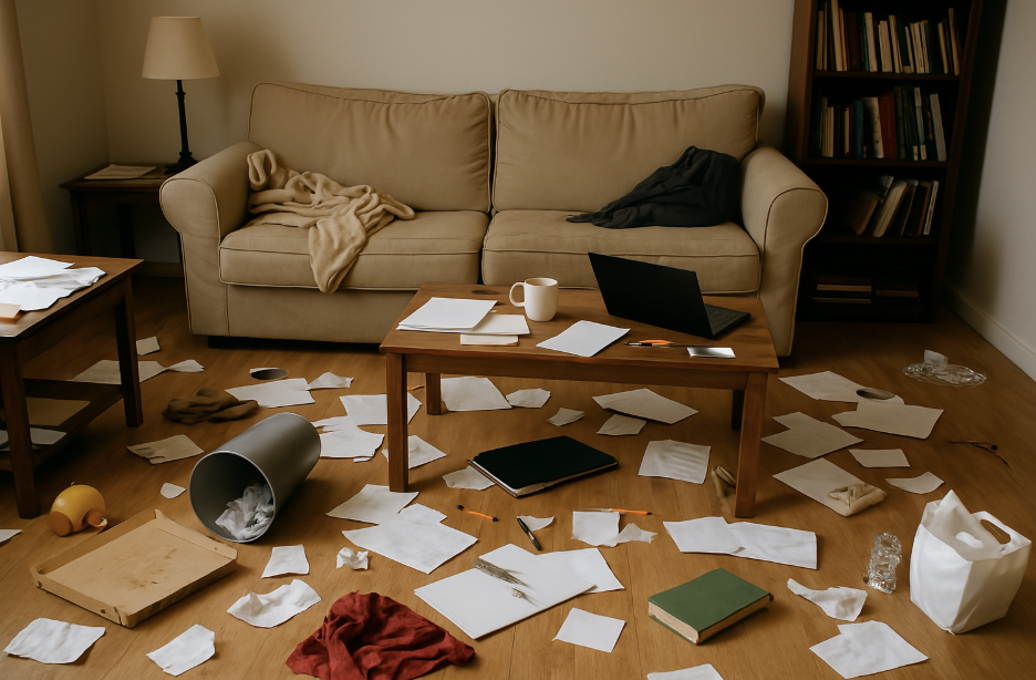 Salon mal rangé pour la journée mondiale de la procrastination