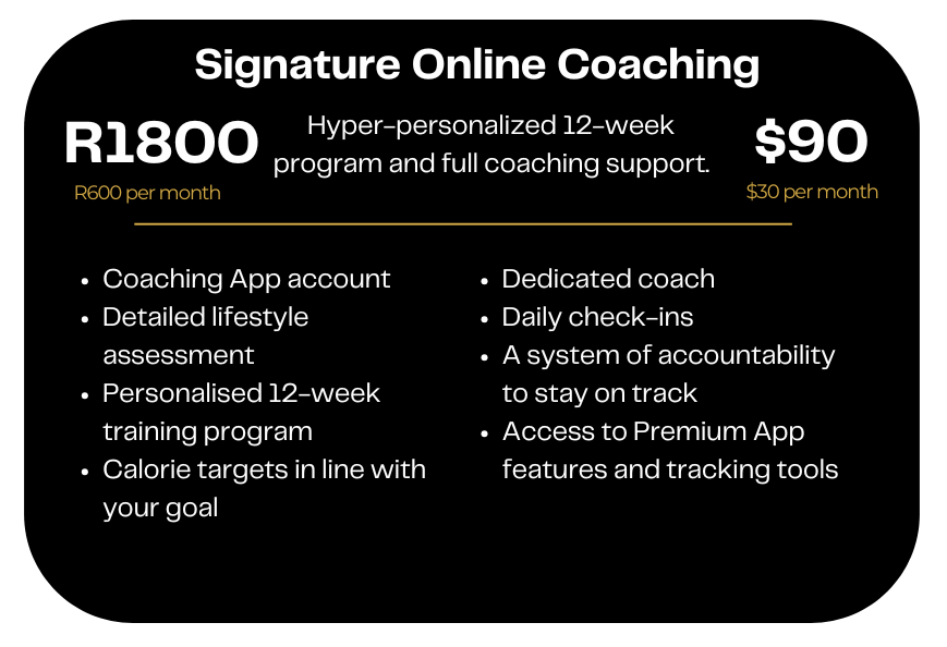 signature online coaching package price and benefits The Fitness Edit South Africa