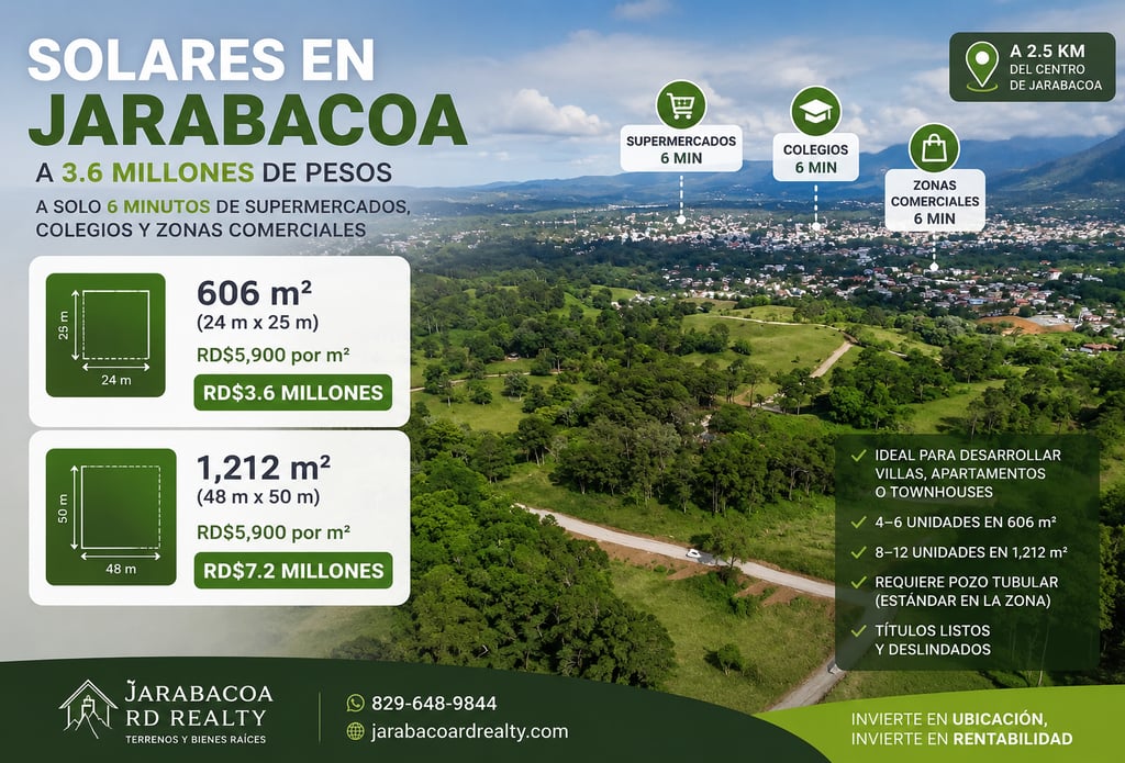 Solares en Jarabacoa de 600 metros a solo 6 minutos de centros comerciales supermercados y colegios 