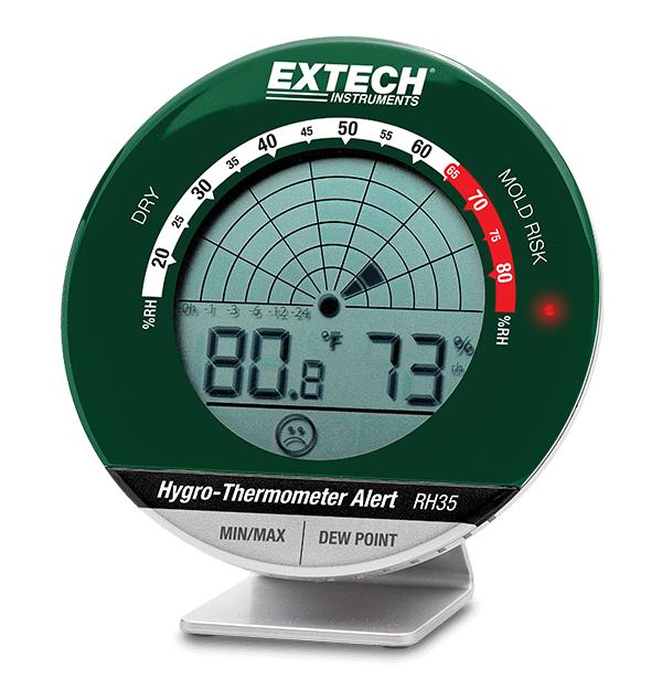  "Hygrometer showing high humidity reading associated with mold risk in Houston area home"