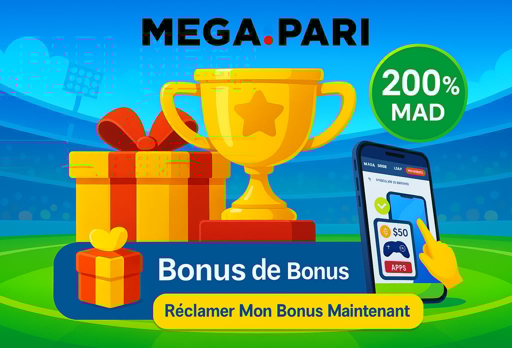 Offre de bonus Megapari Maroc – 200% jusqu’à 2300 MAD avec trophée, cadeau et application mobile