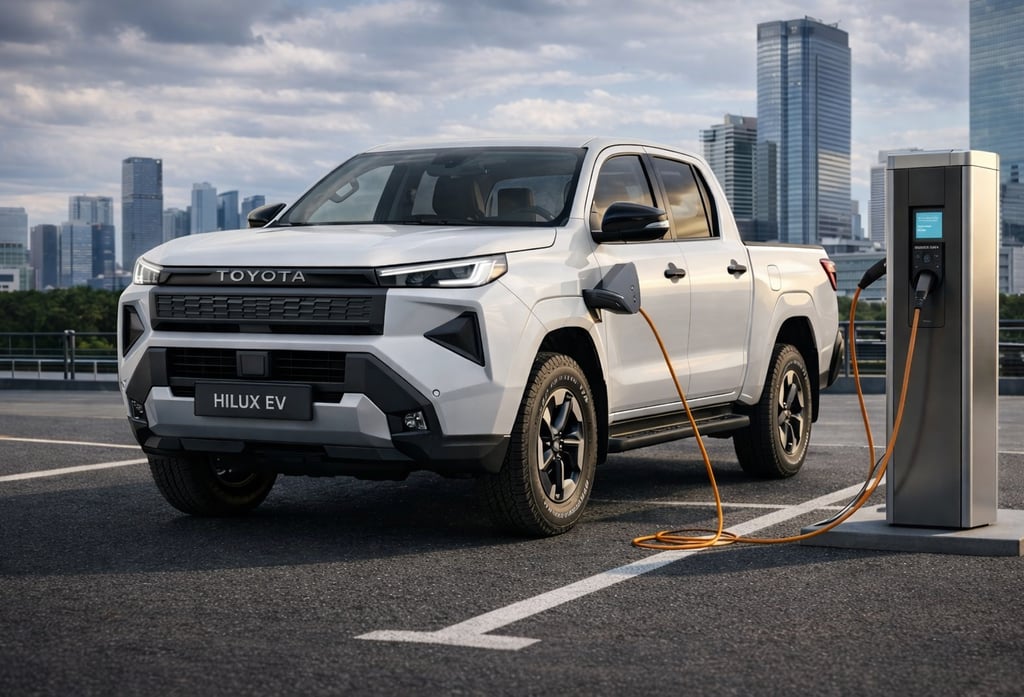 Hilux elétrica 2026 da Toyota carregando em estação urbana
