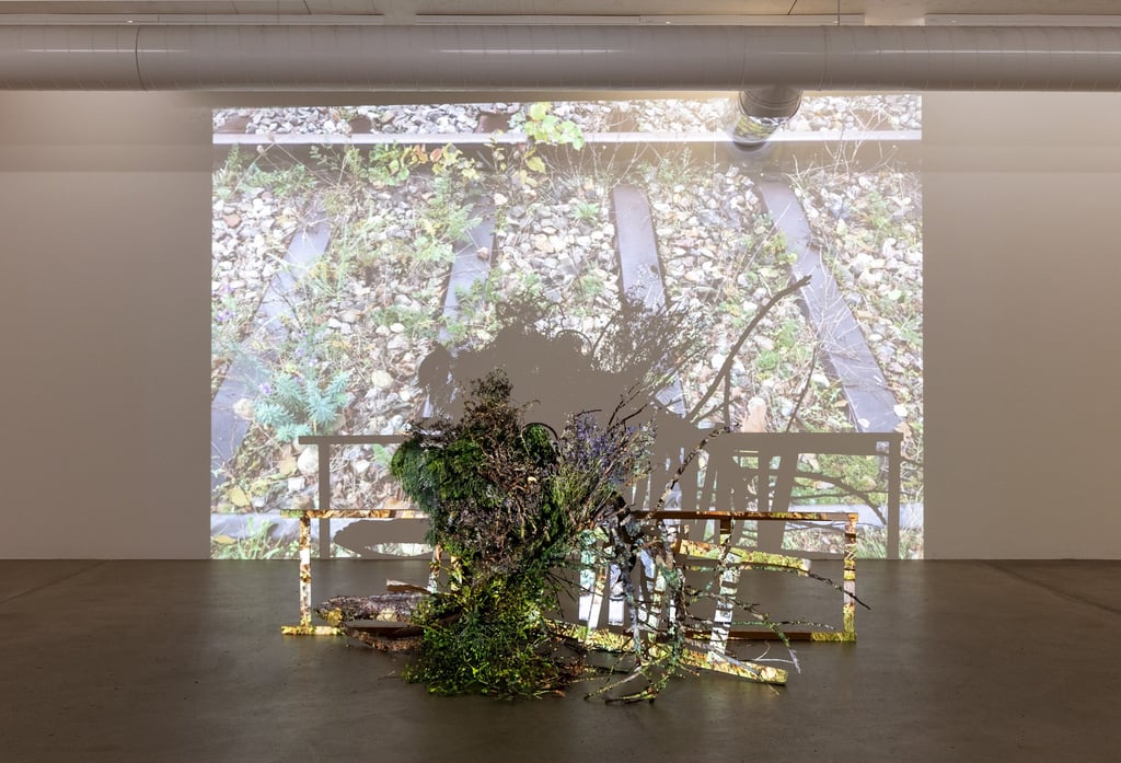 Close-up of one stop motion images and found objects in 'Sogetsu Ikebana 3 x 7 = 21' by Hedy Leung