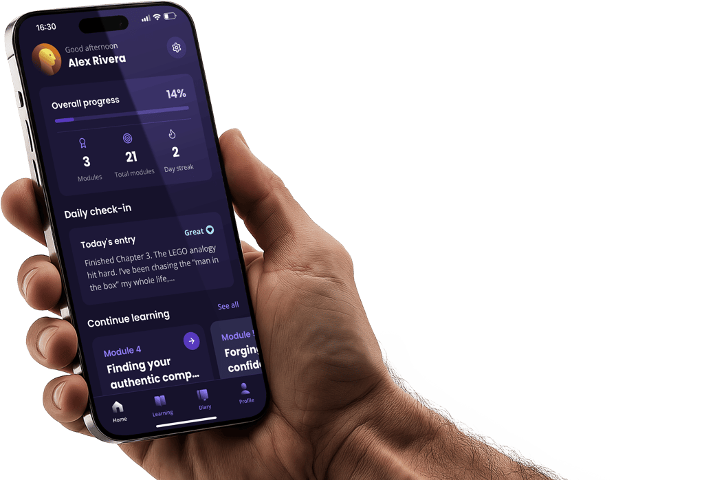 Hand holding smartphone showing Badass Man Action App home screen