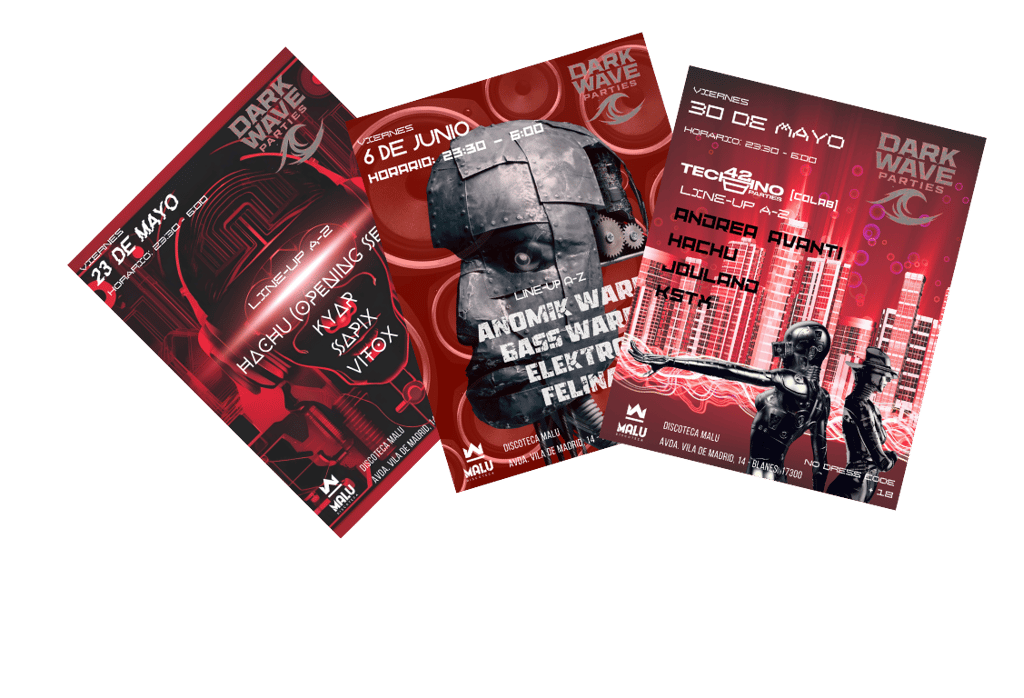 3 carteles de ejemplos de trabajos de diseño gráfico