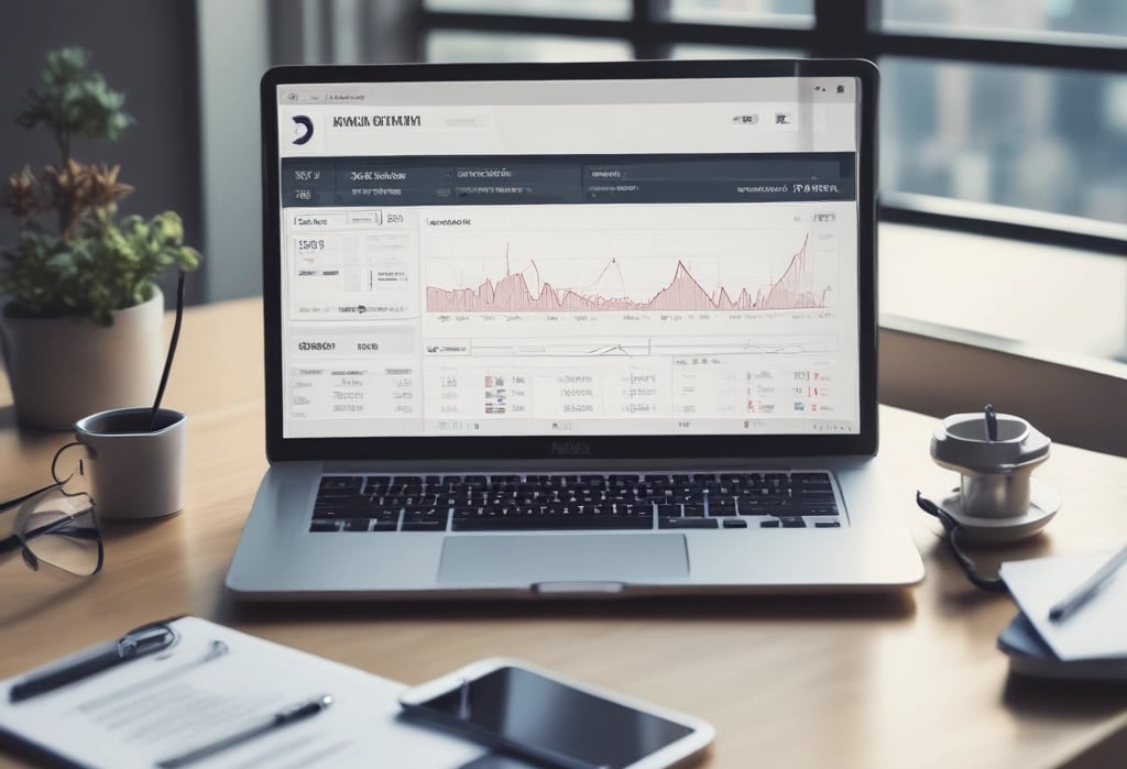 A modern workspace setup featuring a large monitor and a laptop displaying web pages. The desk has a wireless keyboard, a mouse, and a card labeled '#Hashtag Campaign'. The space is clean and organized with a focus on digital content.