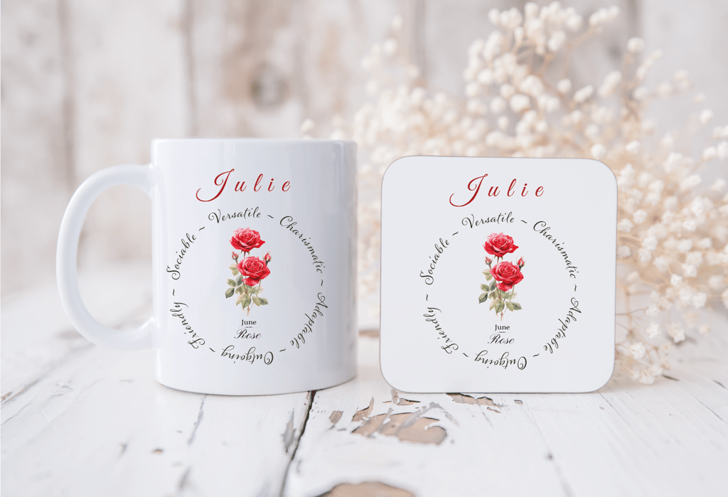 Personalised birth flower and mug set