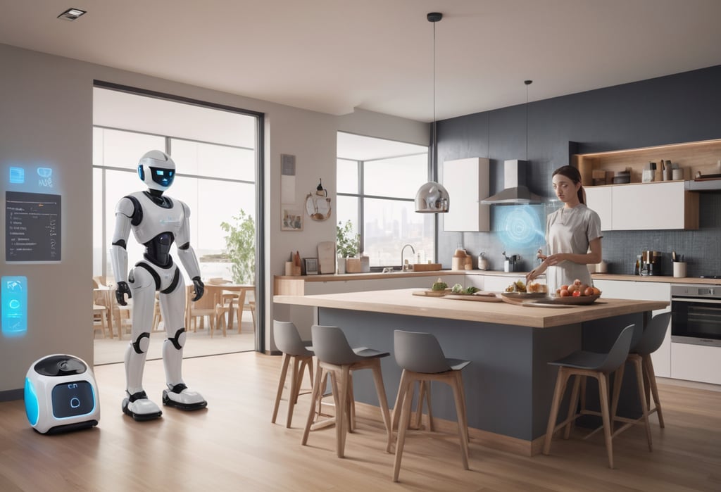 A robot standing in a kitchen