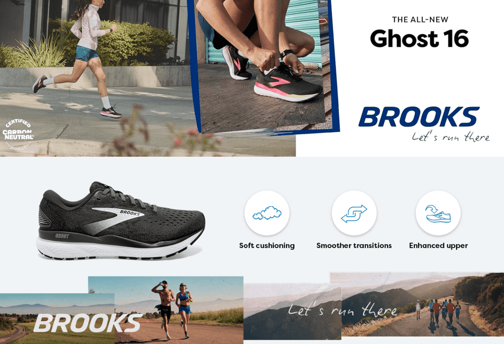 Brooks Ghost 16 – reliable and comfortable travel walking shoes offering a smooth ride.