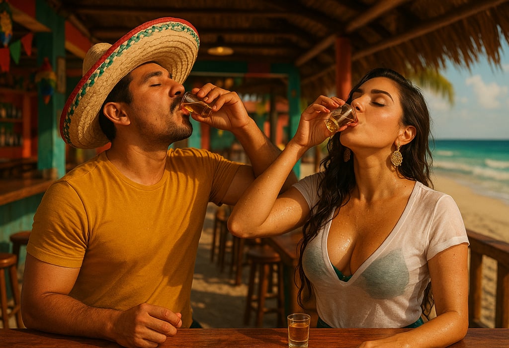 un couple bois cul sec un shooter de tequila pour la journée nationale de la tequila