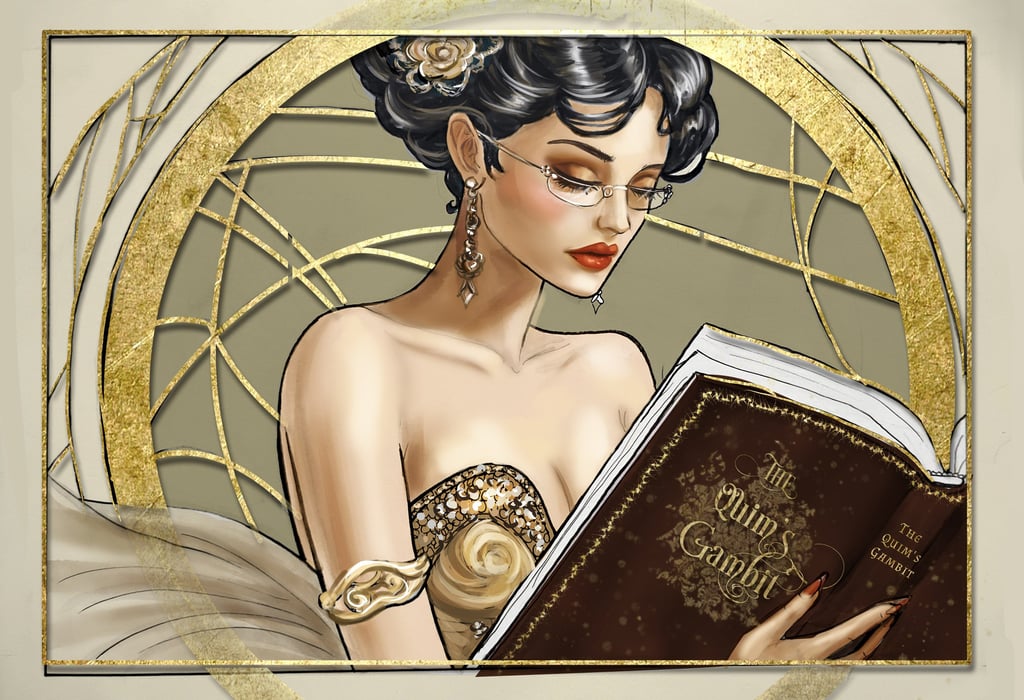 An illustration of a young victorian woman reading a spicy novel.