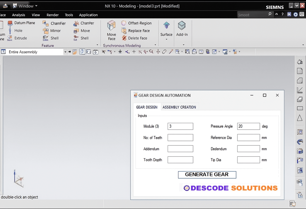 Image depicting NX automation tool developed using NX Open and C#.Net