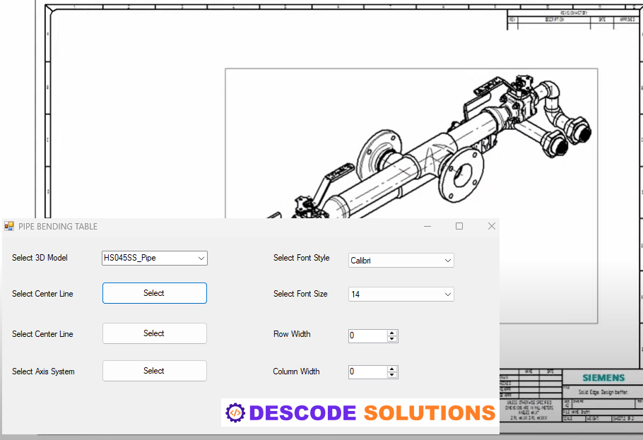 Image depicting Solid Edge API used for automating pipe bending table or point table
