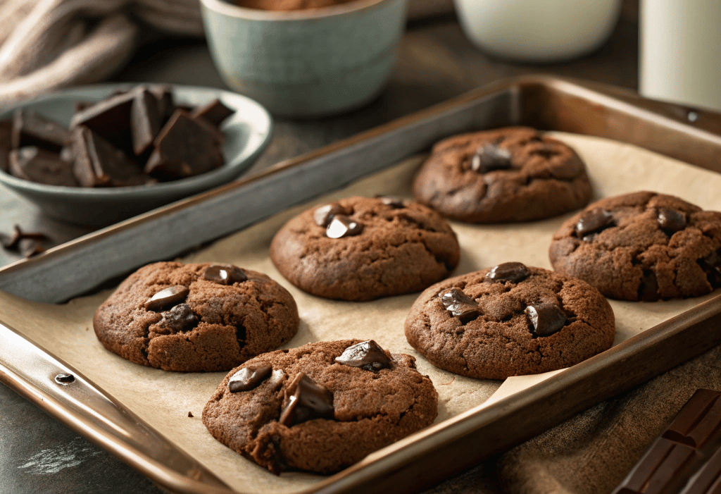 Close-up of fudgy, soft chocolate cookies
