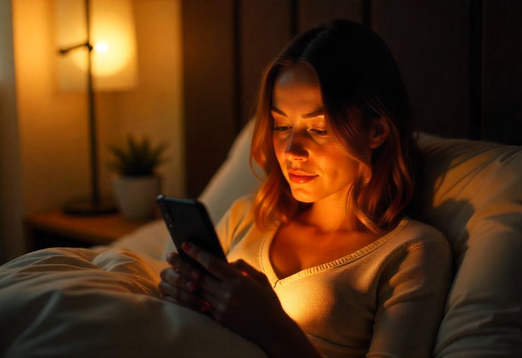 Mulher com celular na cama