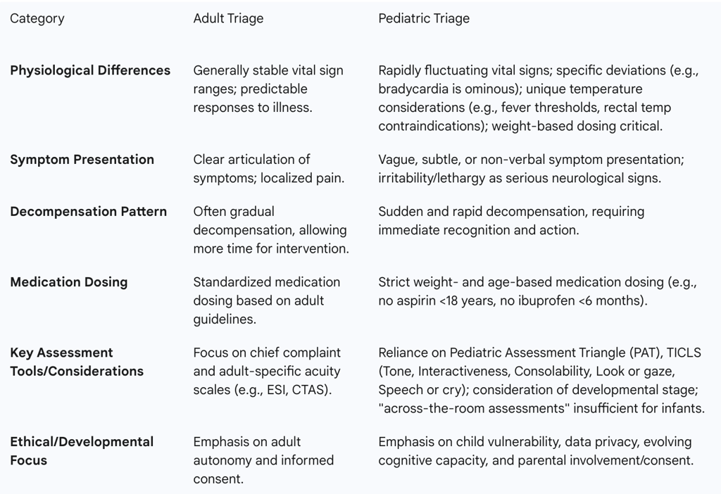 Table 1: Key Differences: Adult vs. Pediatric Triage Considerations