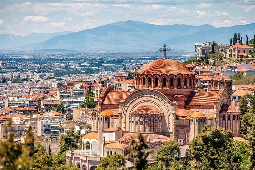 Sehenswürdigkeiten der Thessaloniki mit Blick auf den Weißen Turm Thessaloniki, das Stadtzentrum und den Thermaischen Golf