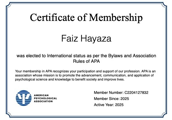 Faiz Hayaza is registered as a American Psychological Association member