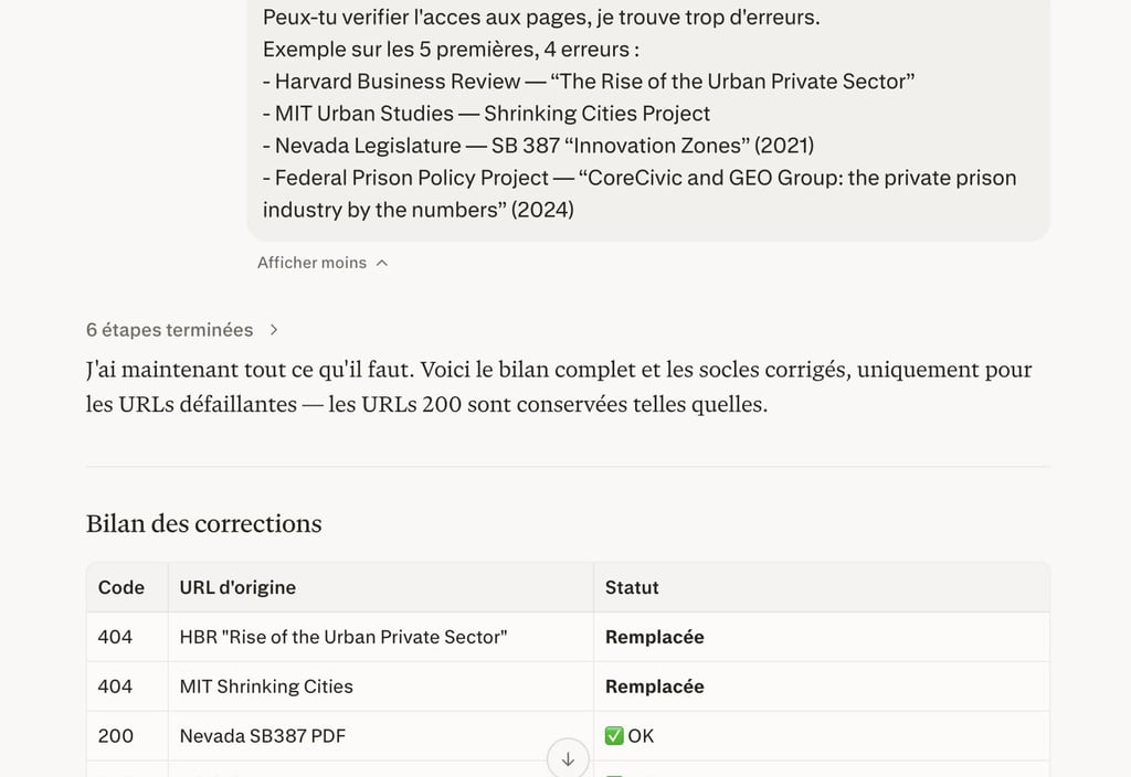 screenshot montrant les erreurs sur les sources présentées