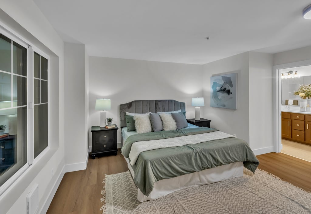 Detailed interior house photo focusing on master badroom  and bath architectural features.