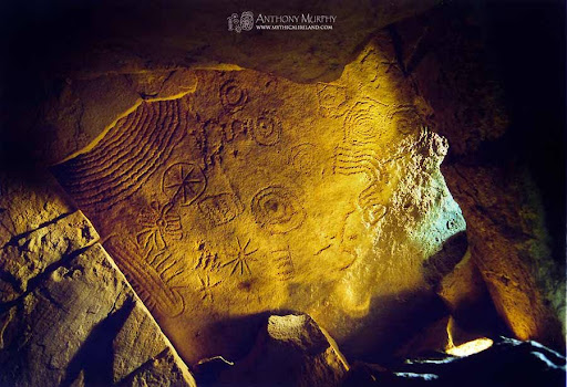 The ceiling stone in the end recess of Cairn T, above the Equinox Stone.
