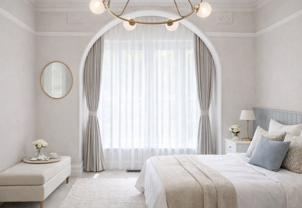 the blackout drapery and the sheer curtain