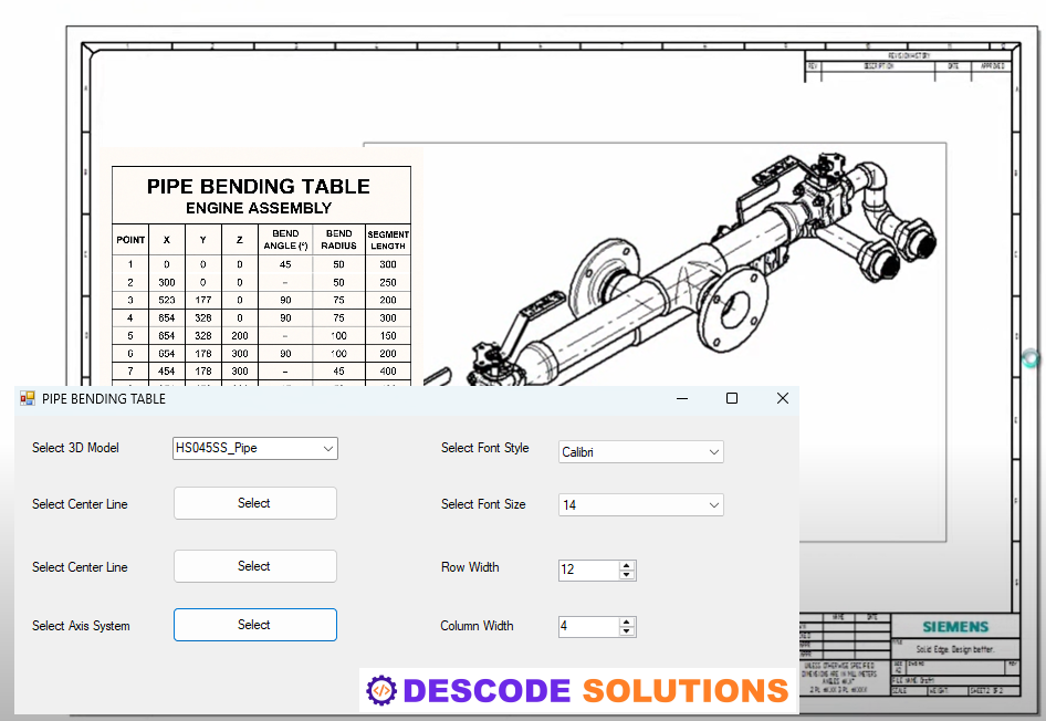 Image depicting point table automatically created using Solid Edge Customization
