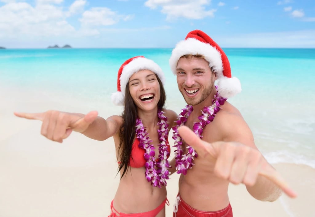 A couple enjoying their Christmas vacation in Hawaii