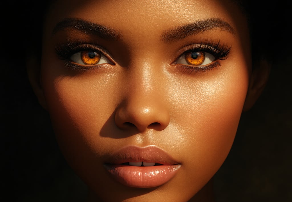 a woman with orange eyes