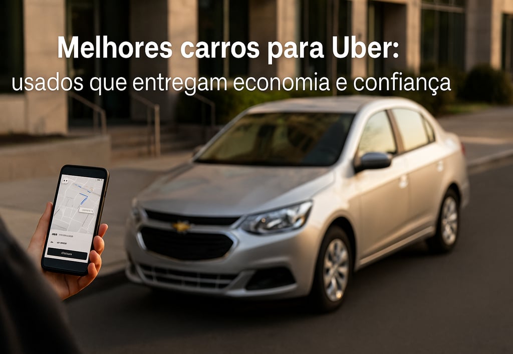 Pessoa com celular usando o app da Uber em frente a um Chevrolet sedã prata estacionado em área urba