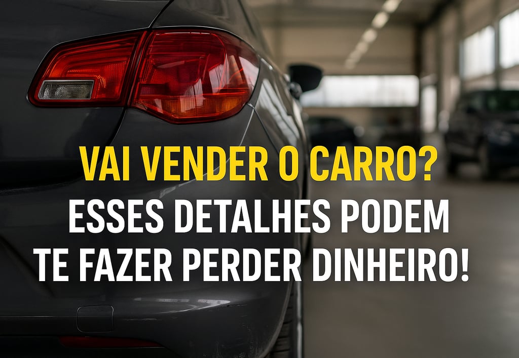 Parte traseira de um carro usado cinza em uma concessionária, com destaque para a lanterna vermelha.