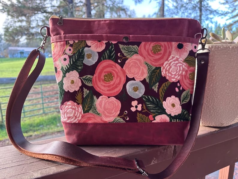 Burgundy Leather, Waxed Canvas & Garden Party Print