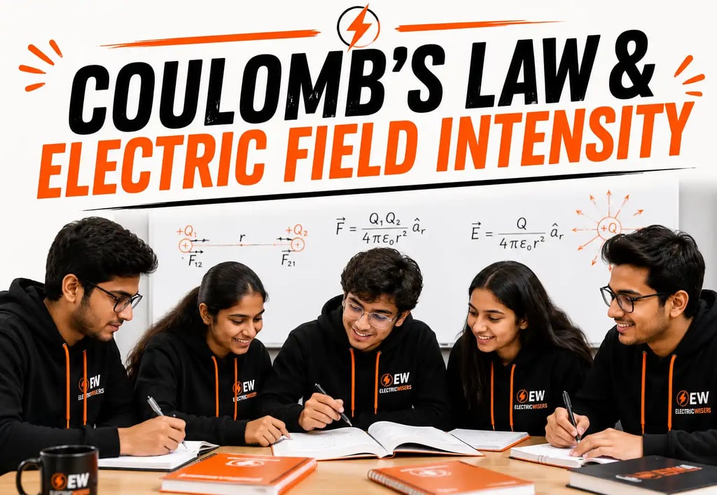 Coulomb's Law and Electric Field Intensity explained with point charge diagrams, electric force form