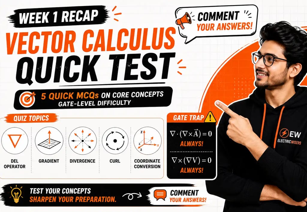 Vector Calculus MCQ quiz covering gradient, divergence, curl, del operator and coordinate transforma