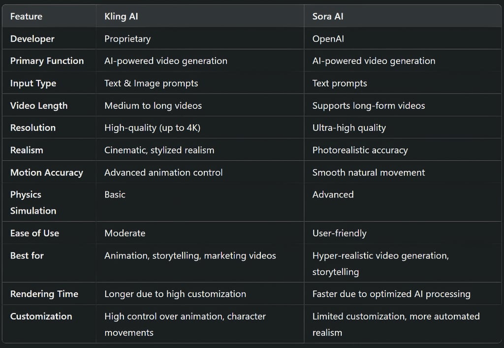 Kling AI and Sora AI: Key Features Comparison