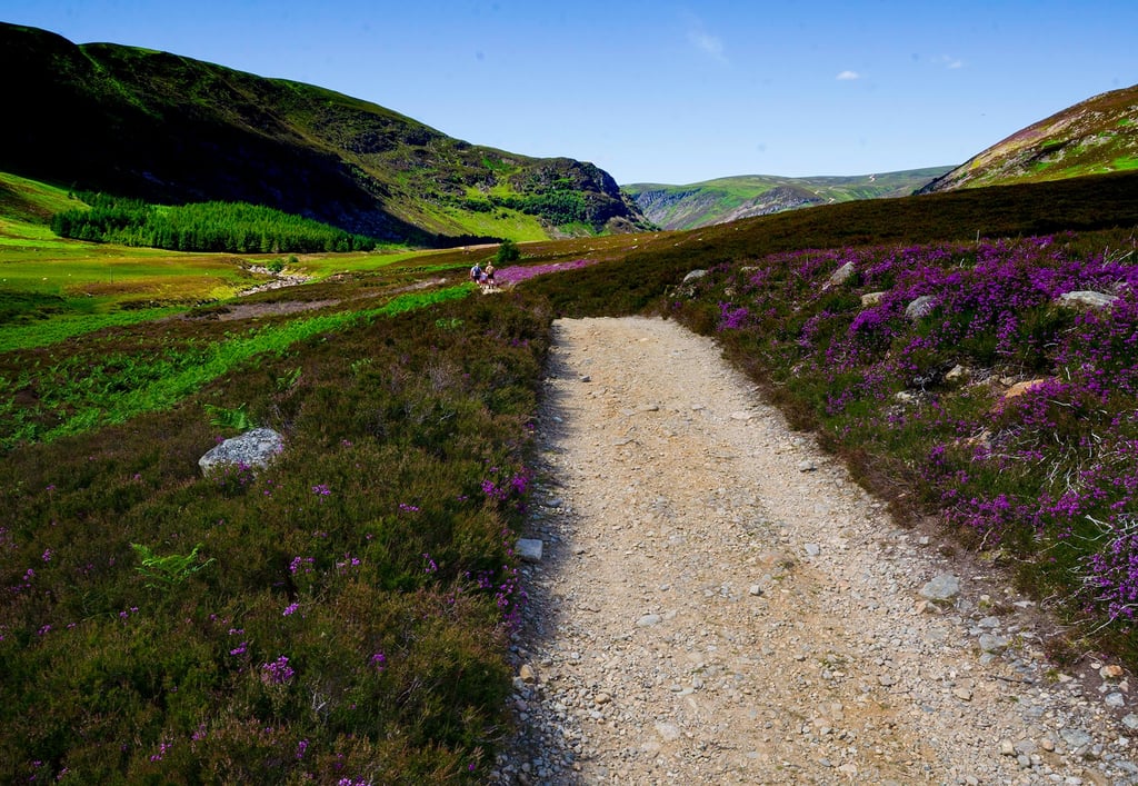 Trail with trekkers at Glen Mark Cairngorms Scotland