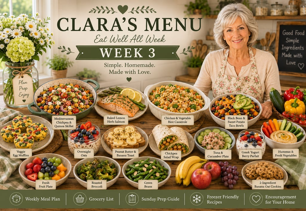 A weekly meal prep plan featuring healthy homemade dishes like salmon, quinoa skillet, and fresh vegetables.