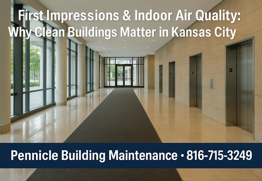 Shiny floors and clean carpets in a Kansas City commercial building maintained by Pennicle Building Maintenance.