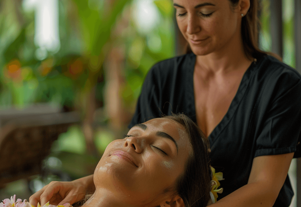 a woman getting a massage at a spa