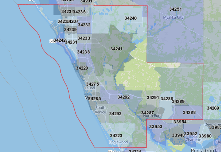 Sarasota county area code map