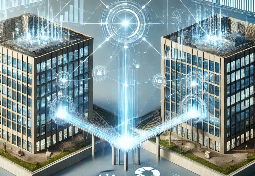 two buildings connected with some technology
