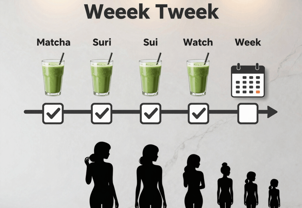 8-week plan showing how to lose 20 pounds in 2 months naturally with Matcha Suri system